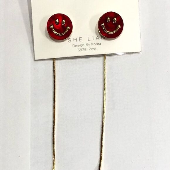 Sterling Smiley Face Gold Dangle Earrings (a)85 - Picture 8 of 10